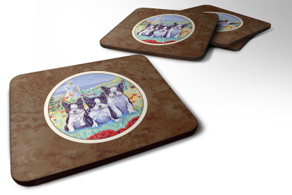 Dog Breed Terrier Group Foam Coaster (Color: Boston Terrier Trio, size: 3.5 x 3.5)