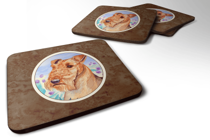 Floral theme Foam Coaster (Color: Airedale Terrier in Flowers, size: 3.5 x 3.5)