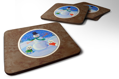 Dog Breed Bichon Frise Foam Coaster (Color: Snowman Bichon Frise, size: 3.5 x 3.5)