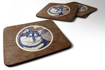 Fall Theme Foam Coaster (Color: Leaves Siberian Husky, size: 3.5 x 3.5)