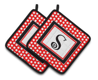 Monogram Polkadots Pair of Pot Holders (Letter: S)