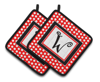 Monogram Polkadots Pair of Pot Holders (Letter: W)