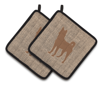Dog Art Pair of Pot Holders (Dog Breed: Basenji BB1110)