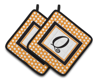 Monogram Polkadots Pair of Pot Holders (Letter: Q)