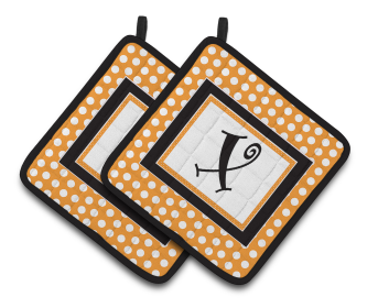 Monogram Polkadots Pair of Pot Holders (Letter: X)