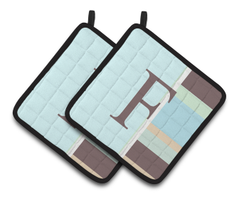 Monogram Stripes on Pair of Pot Holders (Letter: F)