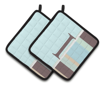 Monogram Stripes on Pair of Pot Holders (Letter: I)