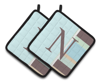 Monogram Stripes on Pair of Pot Holders (Letter: N)