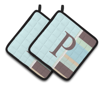 Monogram Stripes on Pair of Pot Holders (Letter: P)