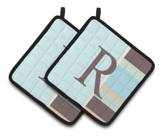 Monogram Stripes on Pair of Pot Holders (Letter: R)