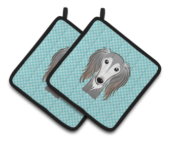 Dog Portrait on Pair of Pot Holders (Breed: Saluki)