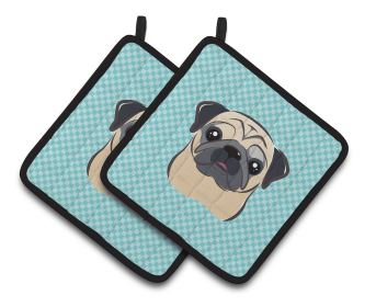 Dog Portrait on Pair of Pot Holders (Breed: Pug - Fawn)