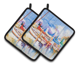 Lake Scenes Pair of Pot Holders (Color: Sailboats4, size: 7.5 x 7.5)