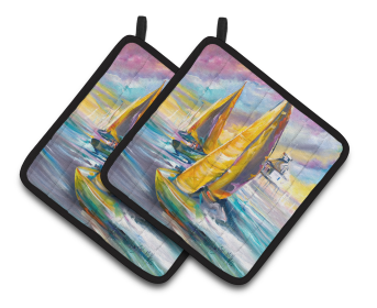Lake Scenes Pair of Pot Holders (Color: Sailboats5, size: 7.5 x 7.5)