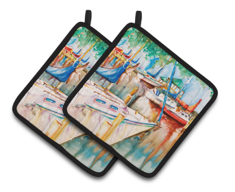 Lake Scenes Pair of Pot Holders (Color: Sailboats10, size: 7.5 x 7.5)