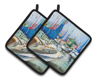 Lake Scenes Pair of Pot Holders (Color: Sailboats12, size: 7.5 x 7.5)