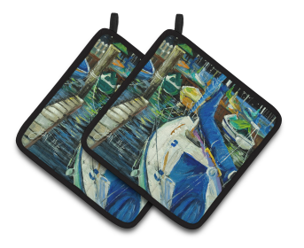 Lake Scenes Pair of Pot Holders (Color: Sailboats16, size: 7.5 x 7.5)