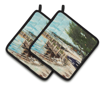 Lake Scenes Pair of Pot Holders (Color: Sailboats19, size: 7.5 x 7.5)