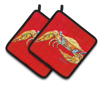Crab Pair of Pot Holders (Color: Crab Blue on Red, size: 7.5 x 7.5)