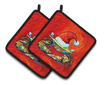 Crab Pair of Pot Holders (Color: Crab in Santa Hat Santa Claws, size: 7.5 x 7.5)