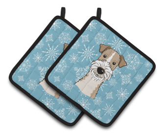 Snowflake and Dog Art Pair of Pot Holders (Dog Breed: Fox Terrier1)