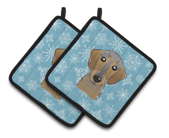 Snowflake and Dog Art Pair of Pot Holders (Dog Breed: Dachshund - Wirehaired)