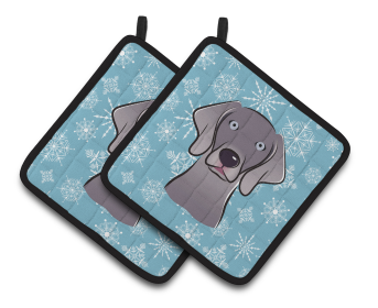 Snowflake and Dog Art Pair of Pot Holders (Dog Breed: Weimaraner)