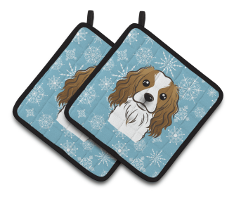 Snowflake and Dog Art Pair of Pot Holders (Dog Breed: Cavalier King Charles Spaniel1)