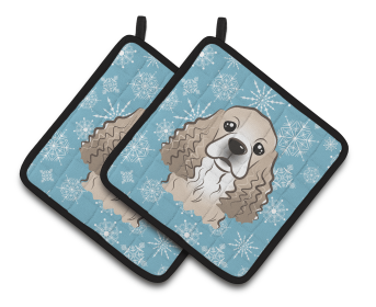 Snowflake and Dog Art Pair of Pot Holders (Dog Breed: Cocker Spaniel1)