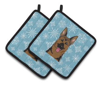 Snowflake and Dog Art Pair of Pot Holders (Dog Breed: German Shepherd1)