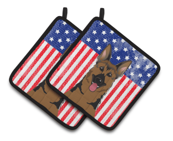 American Flag and Dog on Oven Mitt (Dog Breed: German Shepherd)