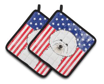 American Flag and Dog on Oven Mitt (Dog Breed: Bichon Frise)