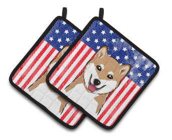 American Flag and Dog on Oven Mitt (Dog Breed: Shiba Inu)