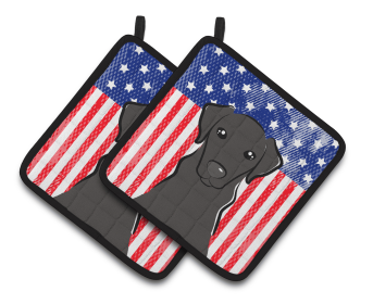 American Flag and Dog on Oven Mitt (Dog Breed: Labrador Retriever - Black)