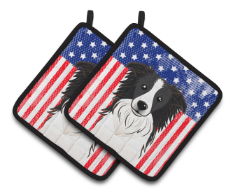 American Flag and Dog on Oven Mitt (Dog Breed: Border Collie)