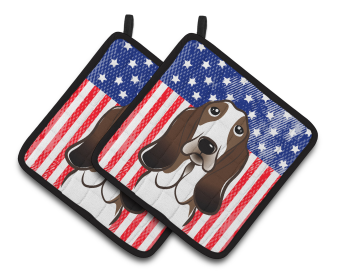 American Flag and Dog on Oven Mitt (Dog Breed: Basset Hound)
