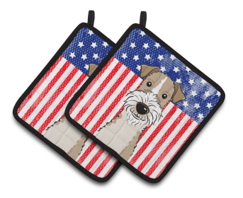 American Flag and Dog on Oven Mitt (Dog Breed: Fox Terrier - Wire)