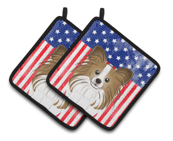 American Flag and Dog on Oven Mitt (Dog Breed: Papillon)