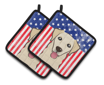 American Flag and Dog on Oven Mitt (Dog Breed: Golden Retriever - Shorthair)