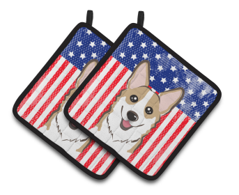 American Flag and Dog on Oven Mitt (Dog Breed: Corgi - Sable)