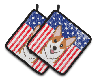 American Flag and Dog on Oven Mitt (Dog Breed: Corgi - Red)