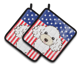 American Flag and Dog on Oven Mitt (Dog Breed: Poodle - White)