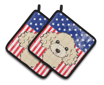 American Flag and Dog on Oven Mitt (Dog Breed: Poodle - Buff)