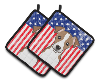 American Flag and Dog on Oven Mitt (Dog Breed: Jack Russell Terrier)