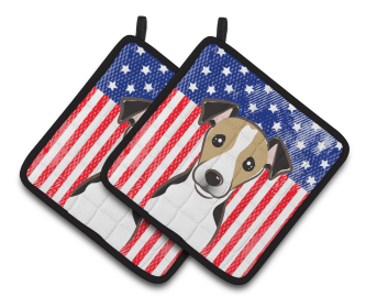American Flag and Dog on Oven Mitt (Dog Breed: Jack Russell Terrier - Tricolor)