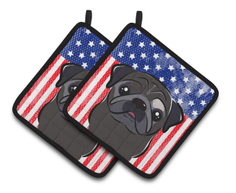 American Flag and Dog on Oven Mitt (Dog Breed: Pug - Black)