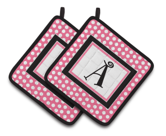 Monogram Polkadots Pair of Pot Holders (Letter: A)