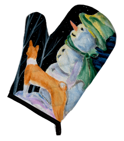 Snowman with Basenji Oven Mitt (Breed: Basenji 1)