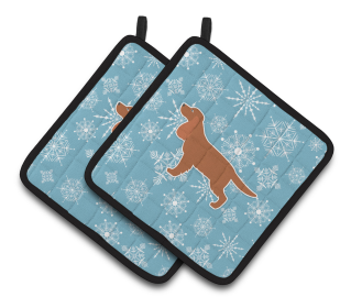 Snowflake and Dog Art Pair of Pot Holders (Dog Breed: Cocker Spaniel)