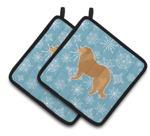 Snowflake and Dog Art Pair of Pot Holders (Dog Breed: Caucasian Shepherd)